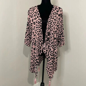 Paper Moon Pink Animal Print Kimono Wrap Cardigan Topper with Tassles
